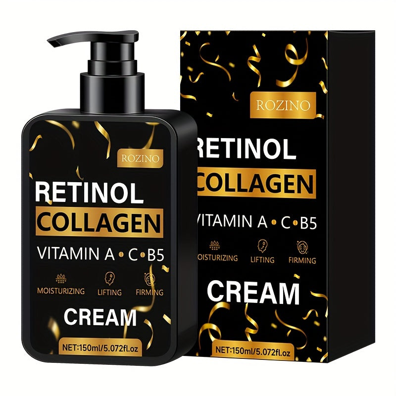 Creme hidratante de colágeno com retinol da Rozino, ideal como melhor creme hidratante para pele madura, embalagem preta com detalhes dourados
