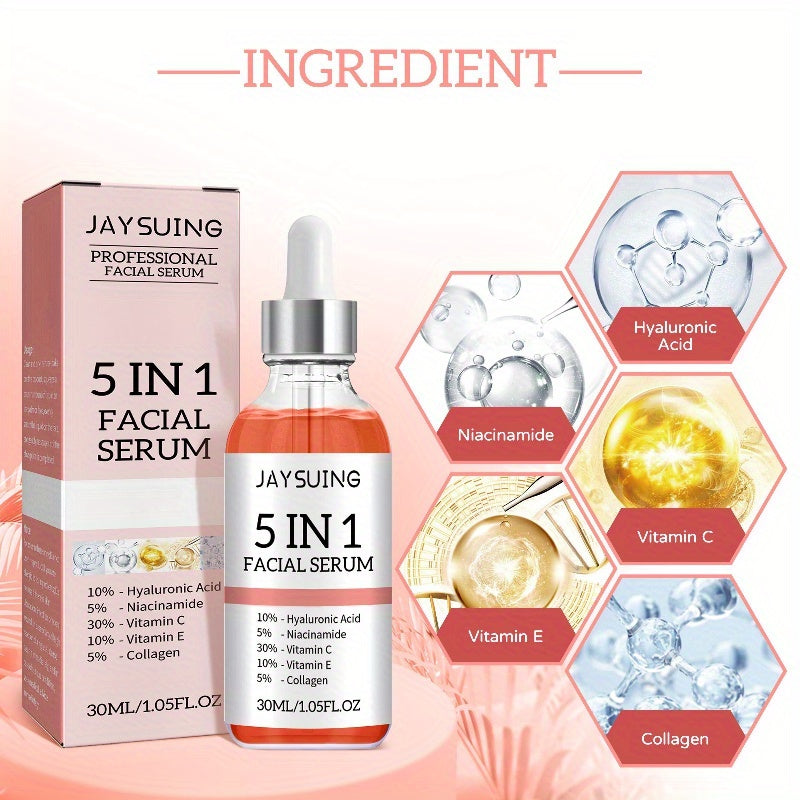 Essência facial hidratante e nutritiva coreana 5 em 1, com ingredientes como ácido hialurônico, niacinamida e colágeno
