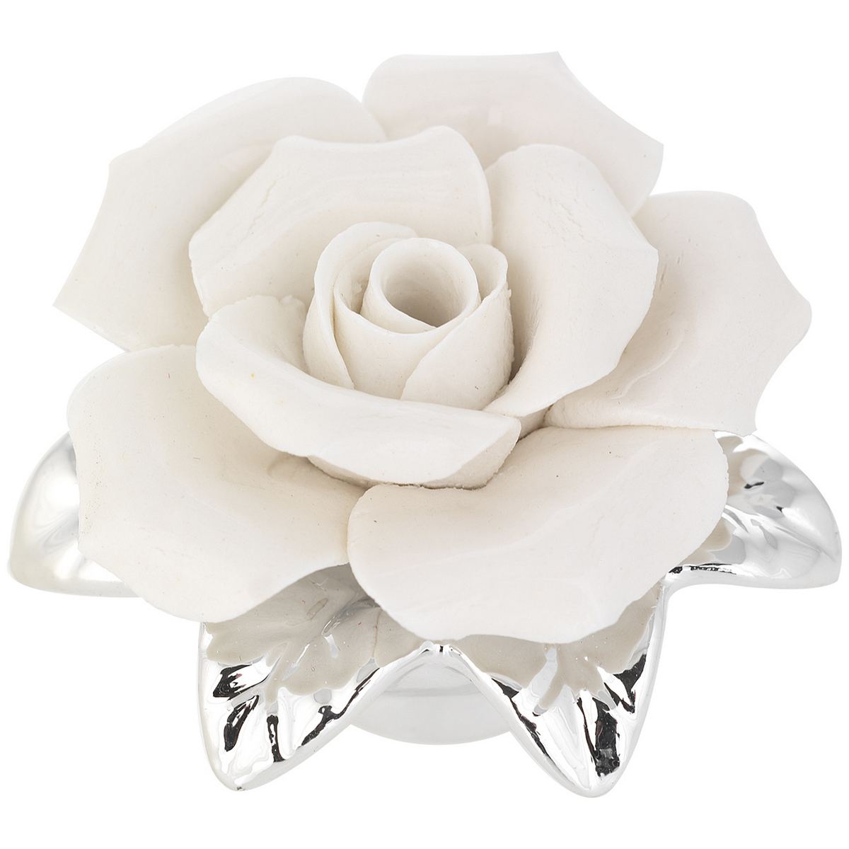 Mini Rosa Difusor Branca | Prata Bilaminada 925 | Aromaterapia Premium