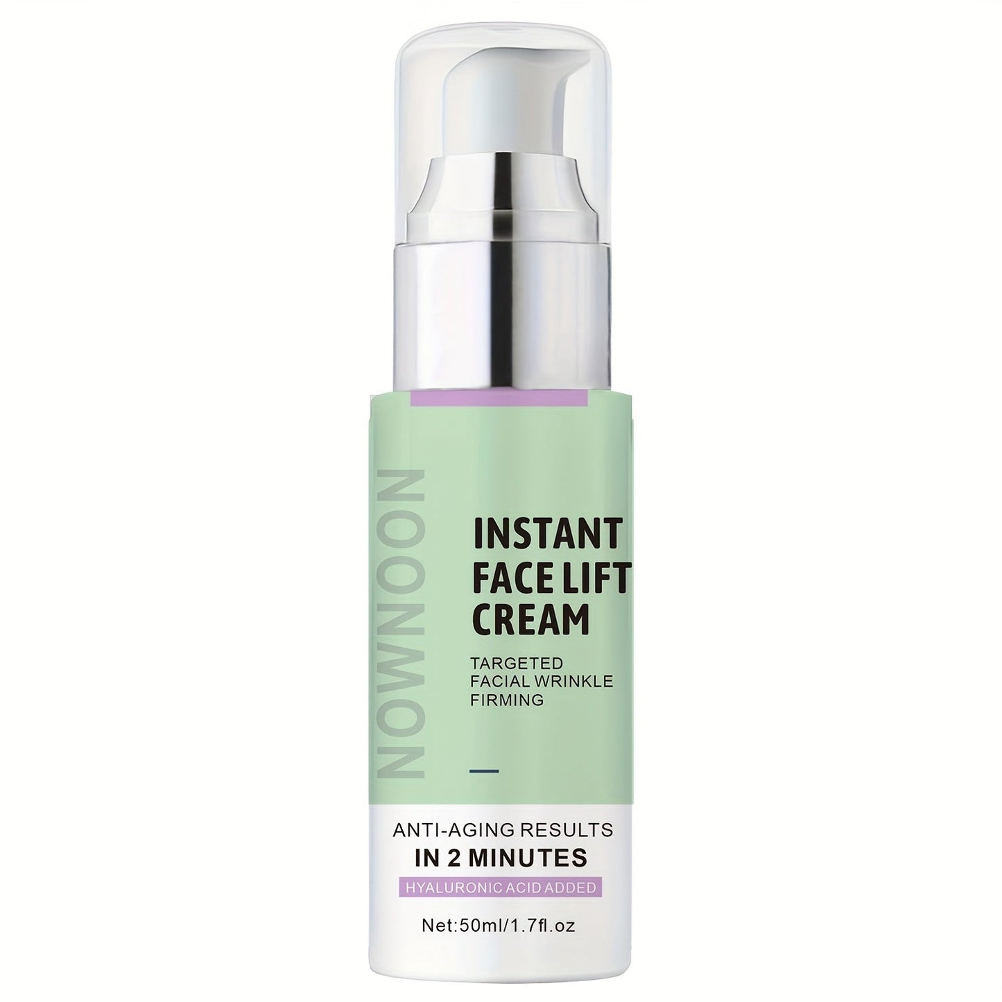 Creme anti-idade para lifting facial com ácido hialurônico em frasco verde de 50ml, ideal para resultados rápidos contra rugas