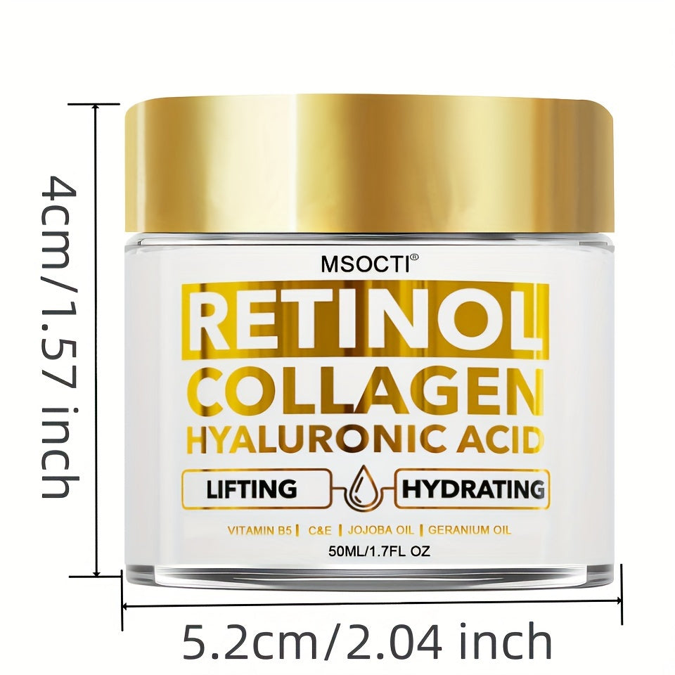 Creme de Retinol e Colágeno de 50ml com embalagem dourada, hidratante e lifting, ideal para a pele jovem e radiante