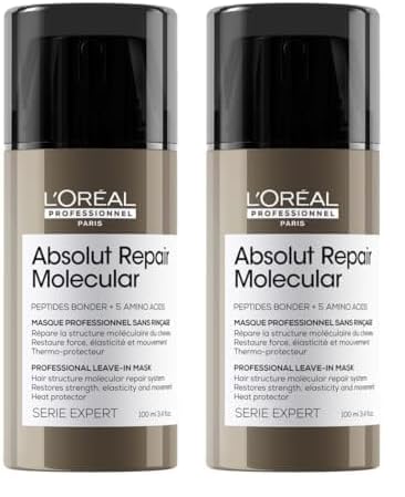 L’Oréal Professionnel, Máscara Reparadora Leave-In, Textura Cremosa, Repara Danos e Fortalece, Proteção Térmica, Fórmula Patenteada, para Cabelos Danificados, Absolut Molecular Repair, 50ml