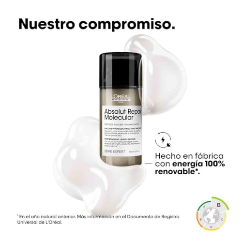 L’Oréal Professionnel, Máscara Reparadora Leave-In, Textura Cremosa, Repara Danos e Fortalece, Proteção Térmica, Fórmula Patenteada, para Cabelos Danificados, Absolut Molecular Repair, 50ml