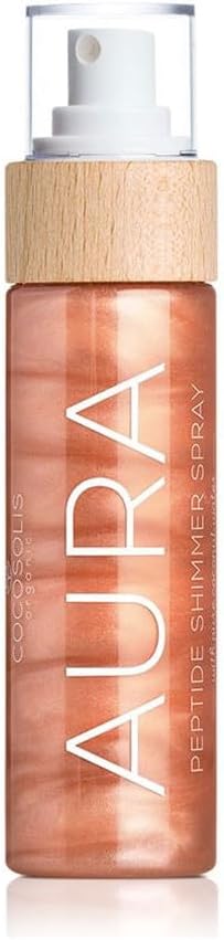 COCOSOLIS AURA Peptide Shimmer Spray - Spray de brilho natural com peptídeos para rosto, corpo e cabelo