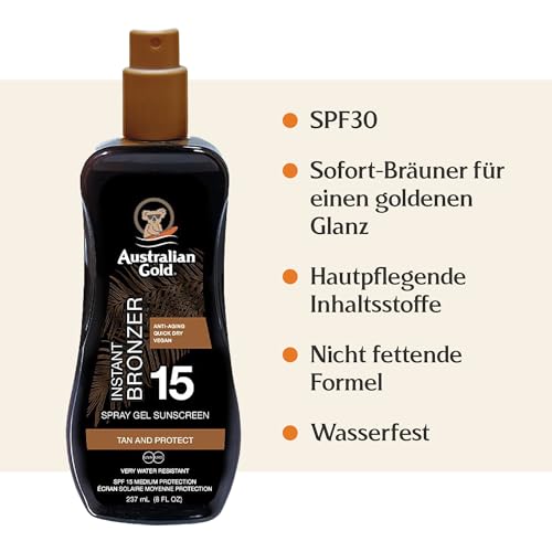 Australian Gold Spray Bronzeador Instantâneo Solar em Gel FPS 15, 100ml