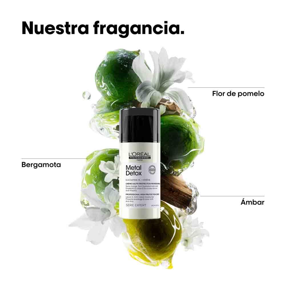 Creme Leave-in L'Oréal Professionnel, para cabelos danificados ou tingidos, cor mais duradoura e brilhante, para cabelos mais fortes, Metal Detox, 100 ml