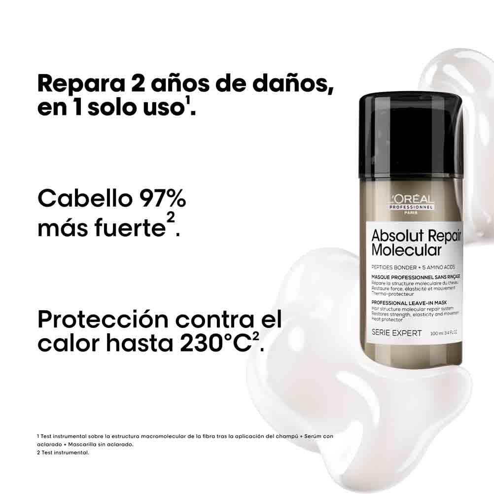 L’Oréal Professionnel, Máscara Reparadora Leave-In, Textura Cremosa, Repara Danos e Fortalece, Proteção Térmica, Fórmula Patenteada, para Cabelos Danificados, Absolut Molecular Repair, 50ml