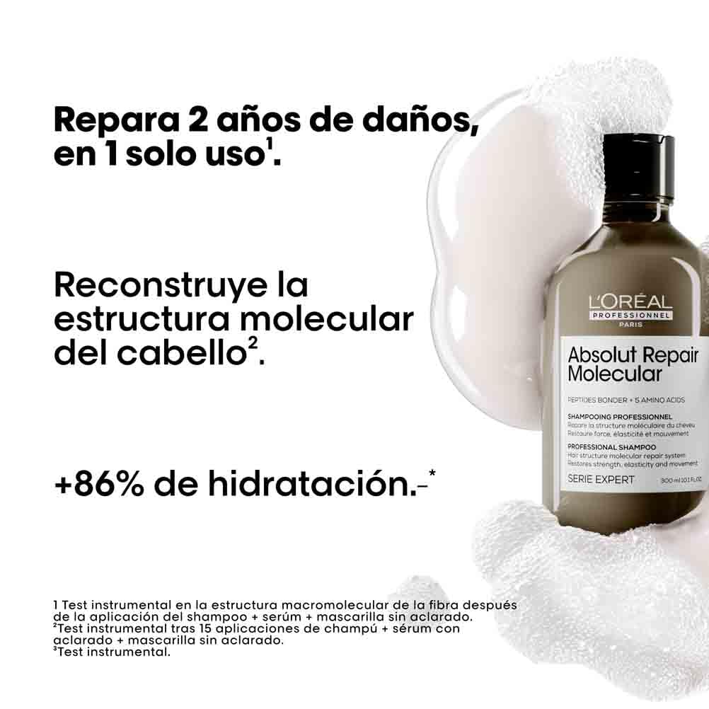 L'Oréal Professionnel, Shampoo Profissional Sem Sulfato, Nutre Profundamente, Repara Danos e Fortalece os Cabelos, Para Cabelos Secos e Danificados, Fórmula Patenteada, Absolut Molecular Repair, 300ml