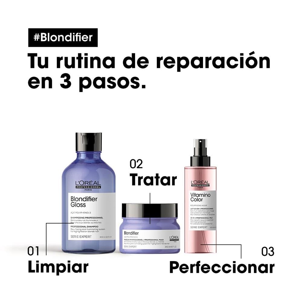 L'Oréal Professionnel, Shampoo Reparador e Iluminador para Cabelos com Mechas ou Loiros, Blondifier Gloss, 300ml