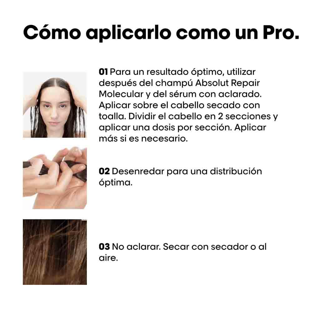L’Oréal Professionnel, Máscara Reparadora Leave-In, Textura Cremosa, Repara Danos e Fortalece, Proteção Térmica, Fórmula Patenteada, para Cabelos Danificados, Absolut Molecular Repair, 50ml