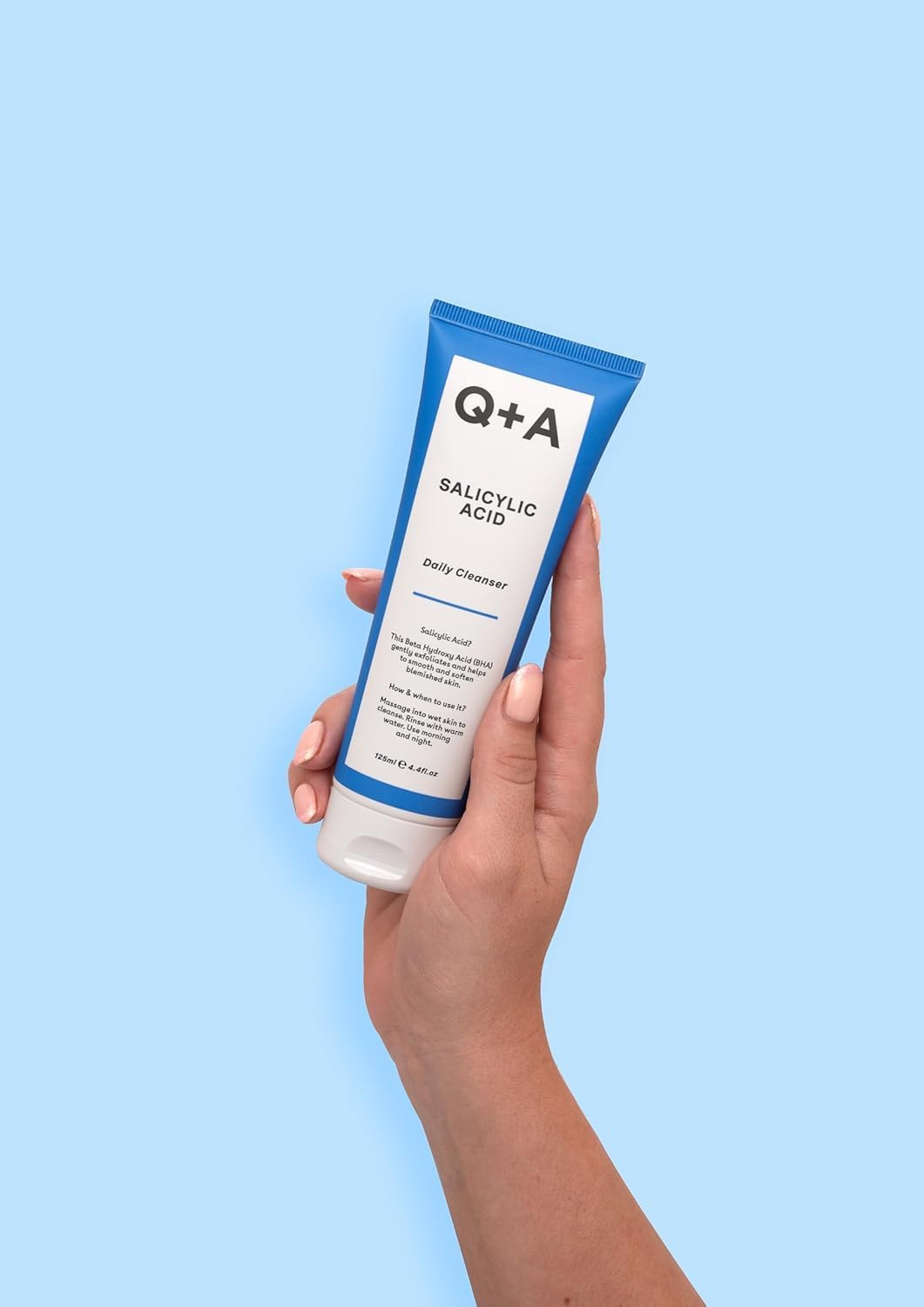 Limpiador diario con ácido salicílico Q+A, exfoliante para piel limpia, vegano, 113 ml