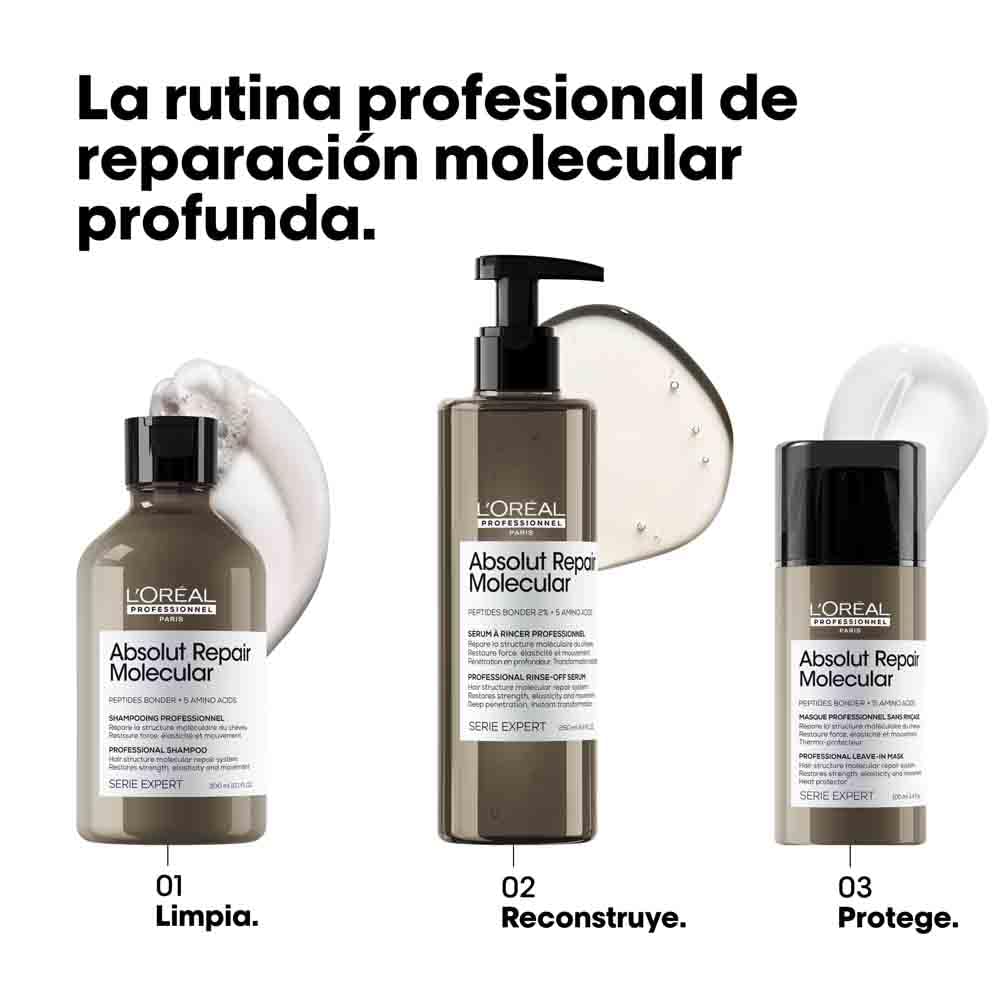 L’Oréal Professionnel, Tratamento Molecular Instantâneo, Sérum com Enxágue para Cabelos Secos e Danificados, Sem Sulfato, Repara Danos e Fortalece os Cabelos, Fórmula Patenteada, Absolut Repair Molecular, 250ml