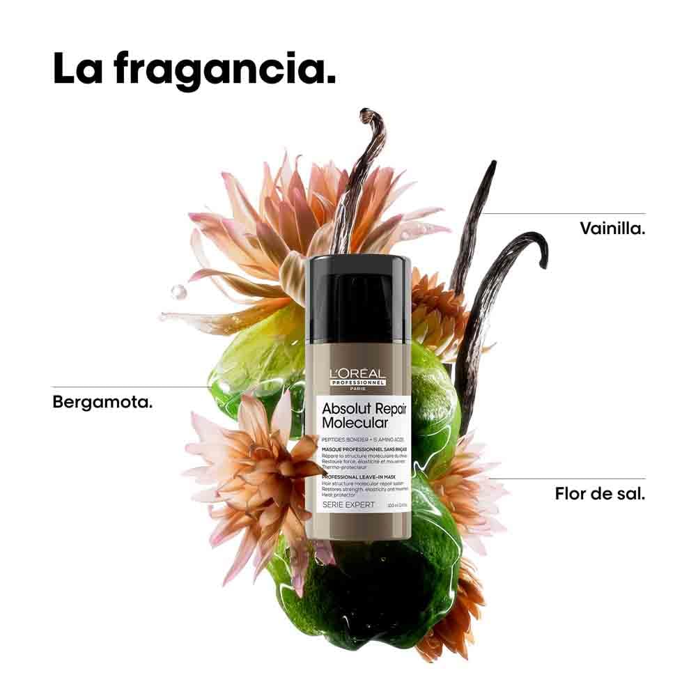 L’Oréal Professionnel, Máscara Reparadora Leave-In, Textura Cremosa, Repara Danos e Fortalece, Proteção Térmica, Fórmula Patenteada, para Cabelos Danificados, Absolut Molecular Repair, 50ml