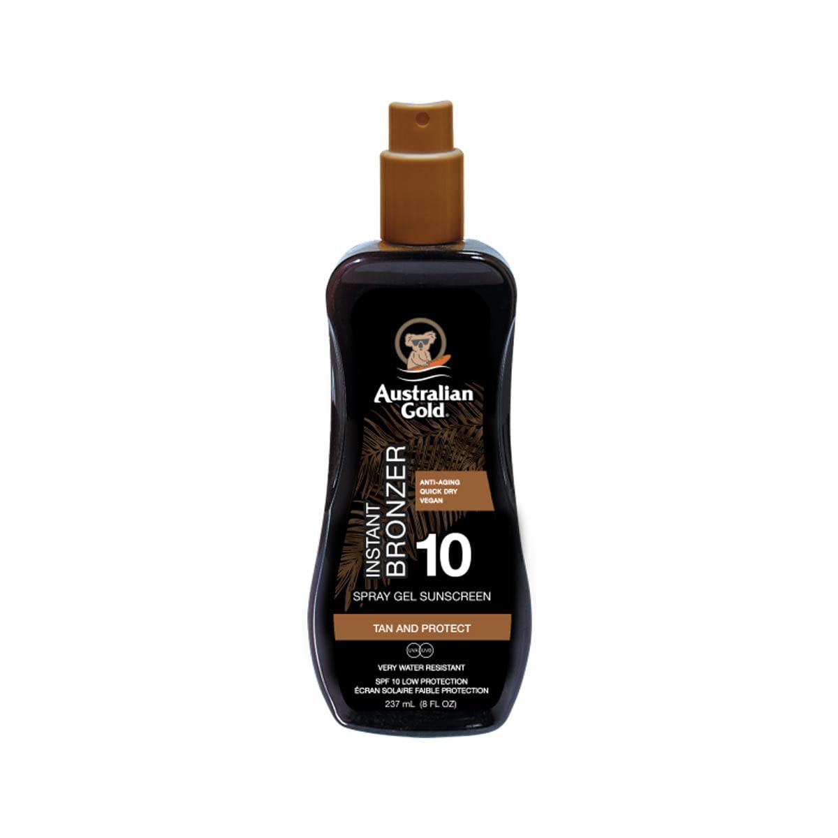 Australian Gold Protetor solar FPS 10 em gel spray com bronzeador instantâneo cor marrom 237 Ml