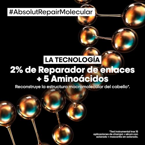L'Oréal Professionnel, Shampoo Profissional Sem Sulfato, Nutre Profundamente, Repara Danos e Fortalece os Cabelos, Para Cabelos Secos e Danificados, Fórmula Patenteada, Absolut Molecular Repair, 300ml