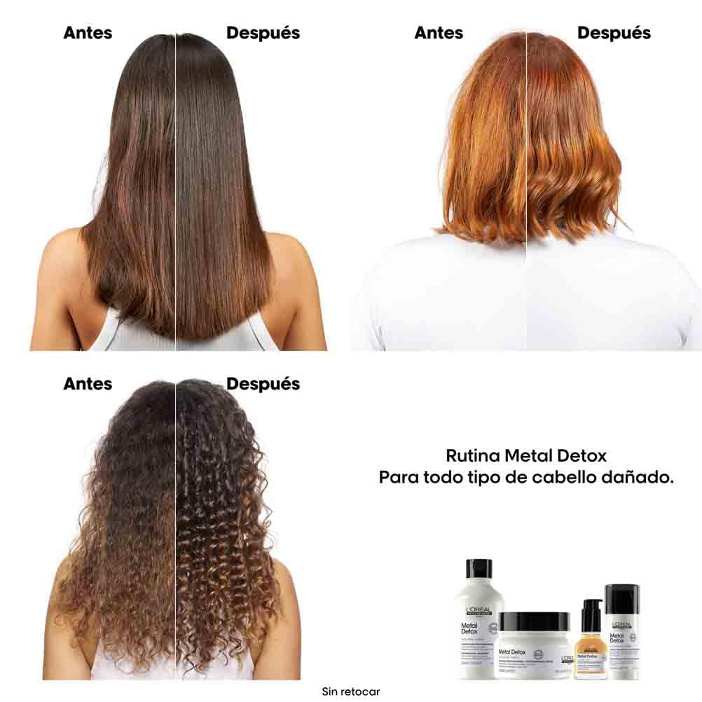 Creme Leave-in L'Oréal Professionnel, para cabelos danificados ou tingidos, cor mais duradoura e brilhante, para cabelos mais fortes, Metal Detox, 100 ml