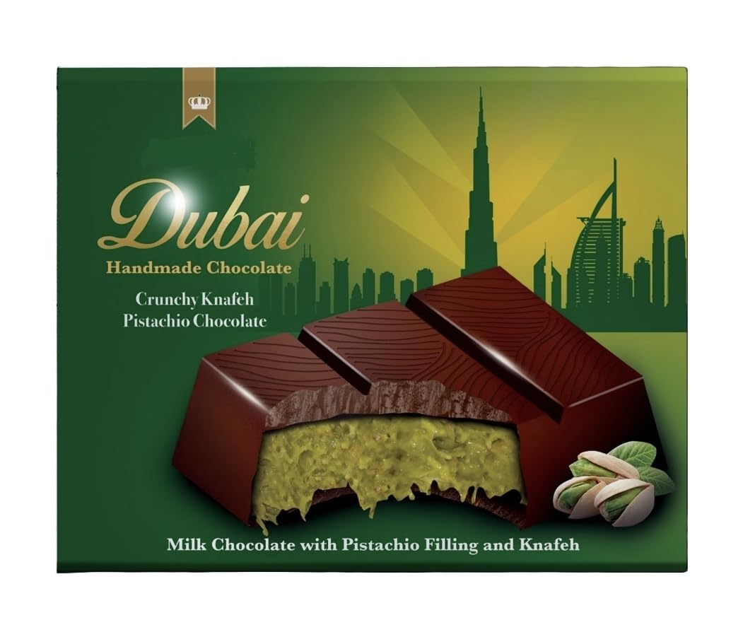 Chocolate Dubai 100 g, com chocolate, pistache e kadaif