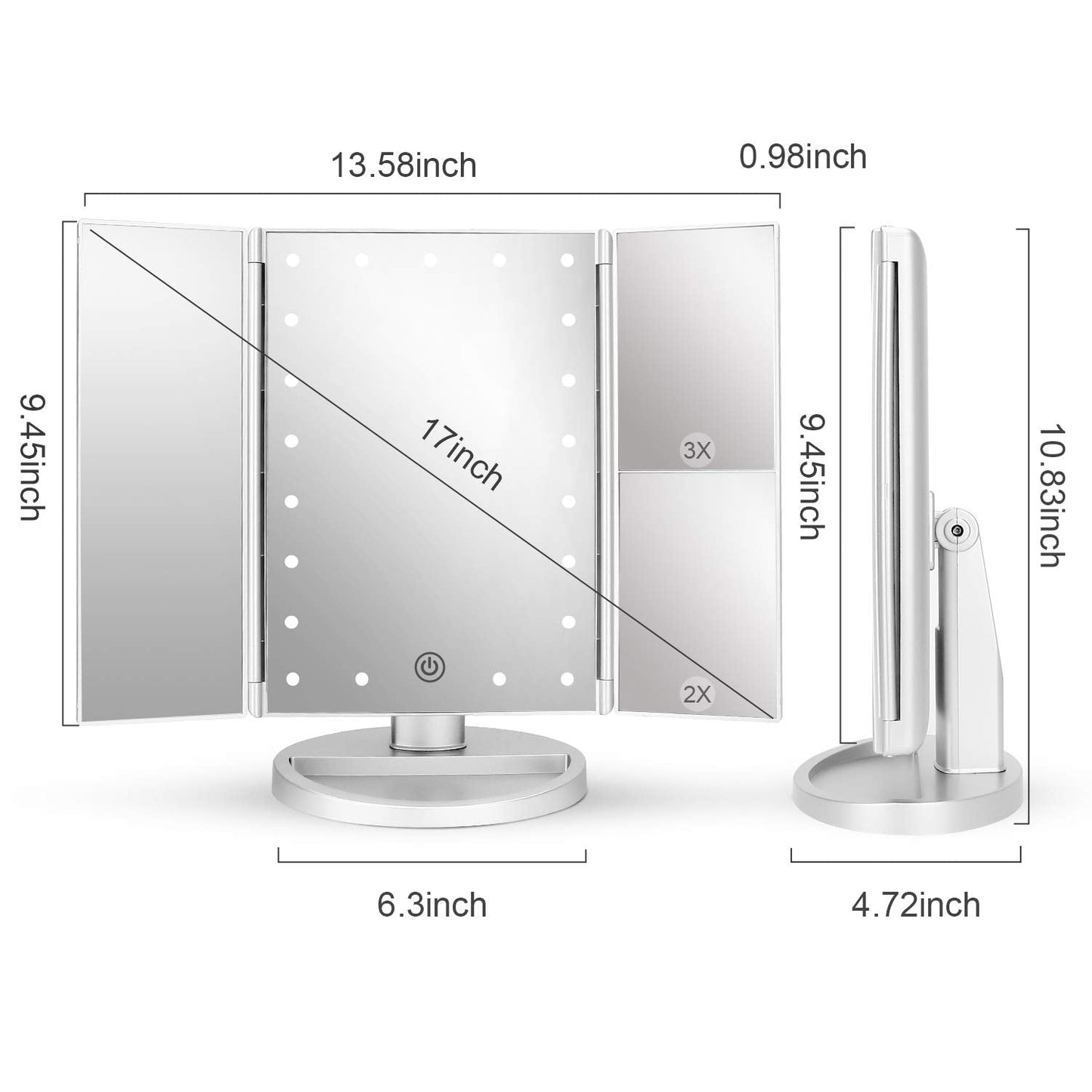 Espelho Iluminado Ampliação 1X 2X 3X – SPOT78 Elegância