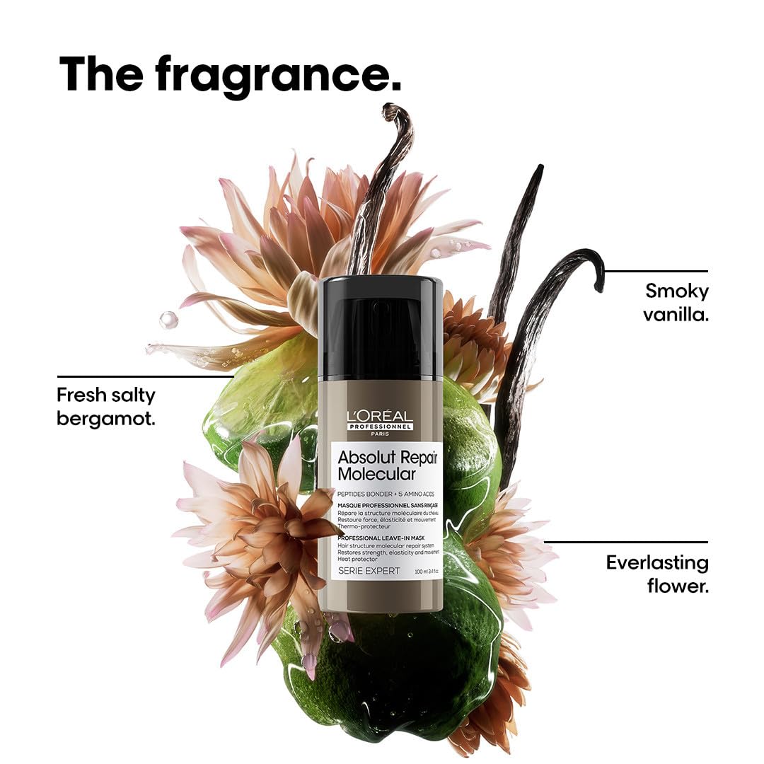 L’Oréal Professionnel, Máscara Reparadora Leave-In, Textura Cremosa, Repara Danos e Fortalece, Proteção Térmica, Fórmula Patenteada, para Cabelos Danificados, Absolut Molecular Repair, 50ml