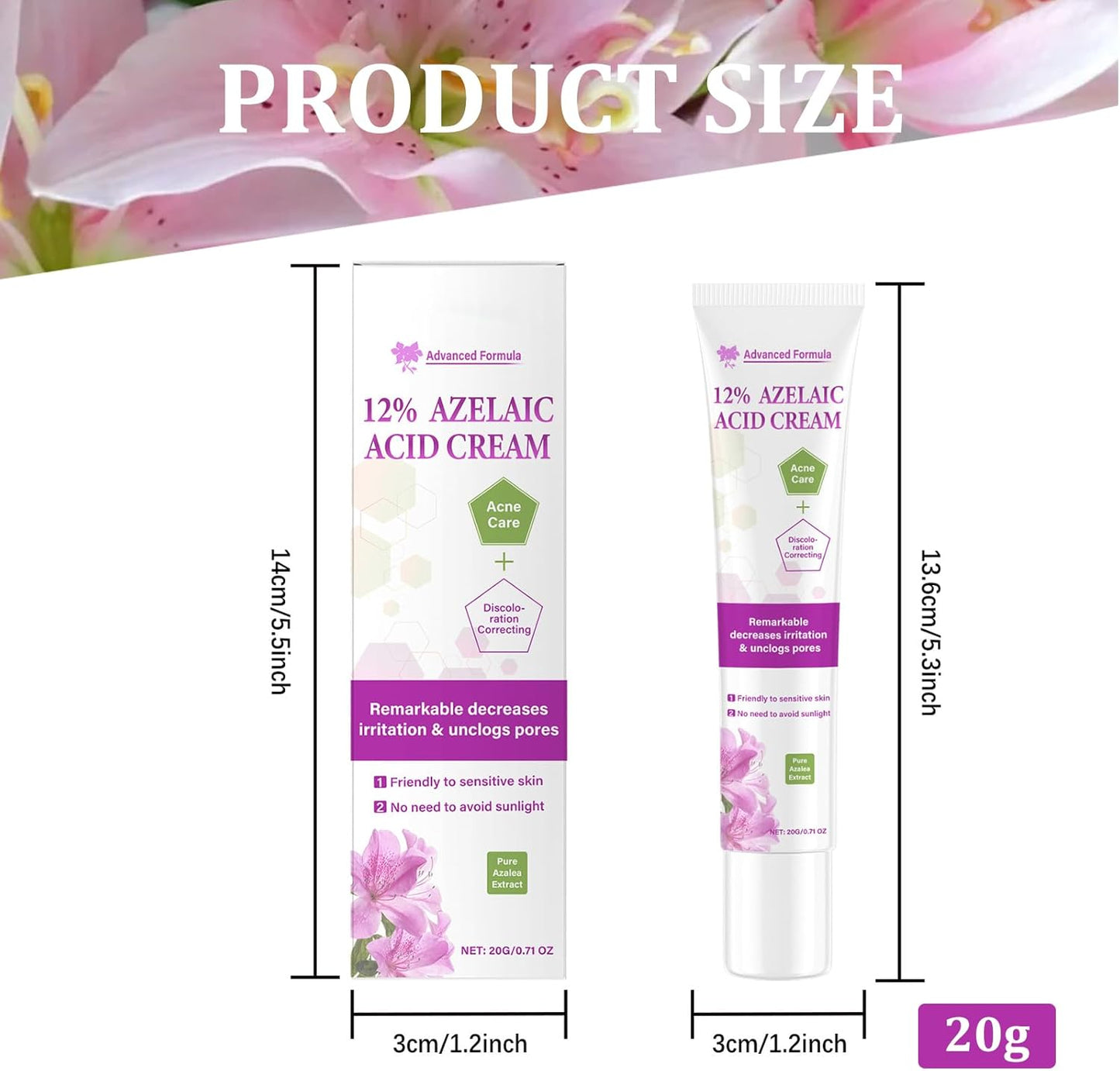 Soro de ácido azelaico 12%, limpa os poros, clareia marcas de acne (20 g)