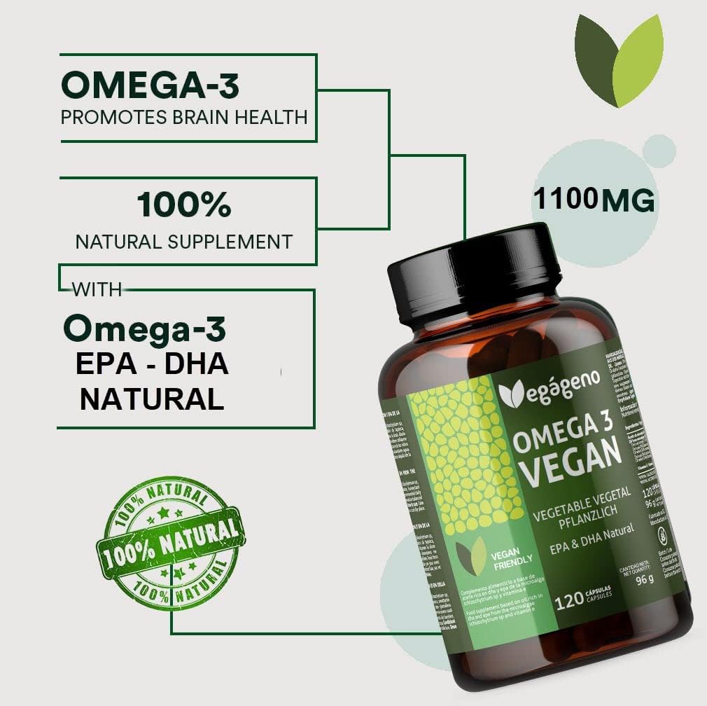 VEGAGENO OMEGA 3 Vegano - 2000 mg de óleo de algas de origem vegetal