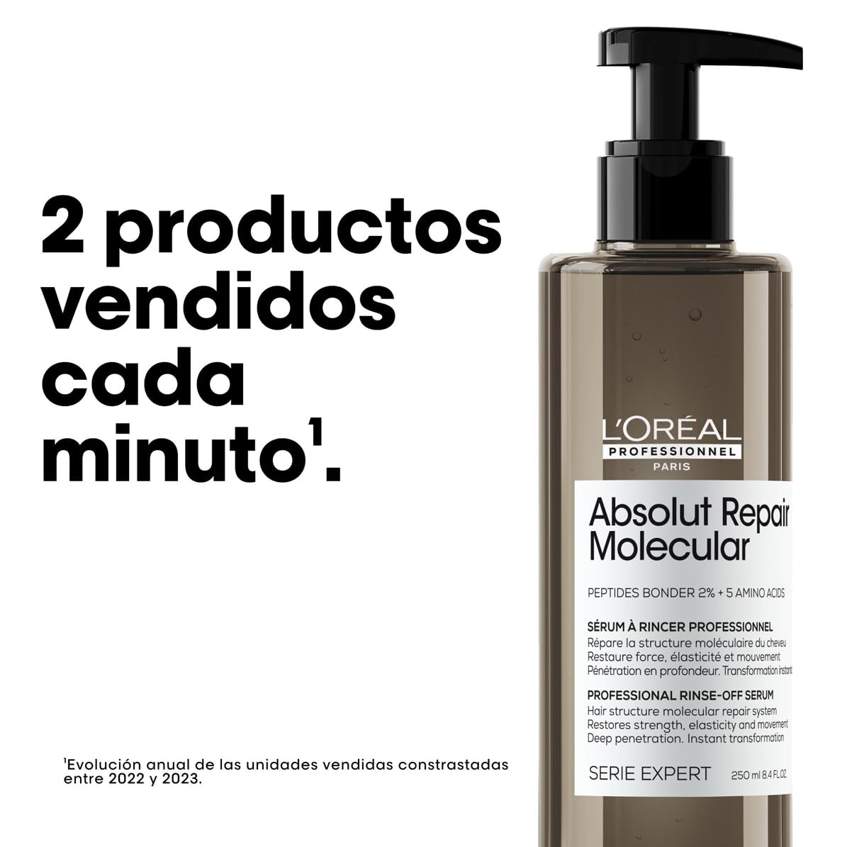 L’Oréal Professionnel, Tratamento Molecular Instantâneo, Sérum com Enxágue para Cabelos Secos e Danificados, Sem Sulfato, Repara Danos e Fortalece os Cabelos, Fórmula Patenteada, Absolut Repair Molecular, 250ml