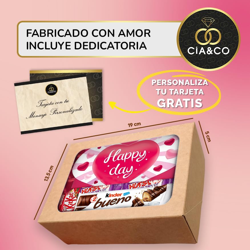 Caixa de presente original com 17 chocolates Kinder Bueno, cartões Kinder, Twix, Mars, Kit Kat, Huesitos, biscoito Lotus Biscoff e muito mais