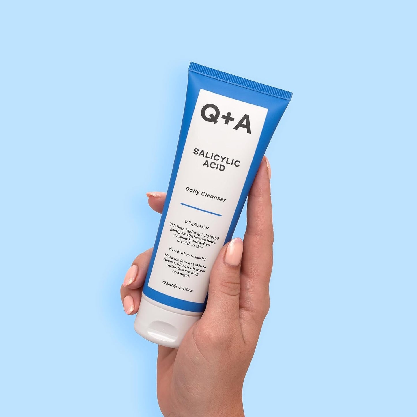 Limpiador diario con ácido salicílico Q+A, exfoliante para piel limpia, vegano, 113 ml
