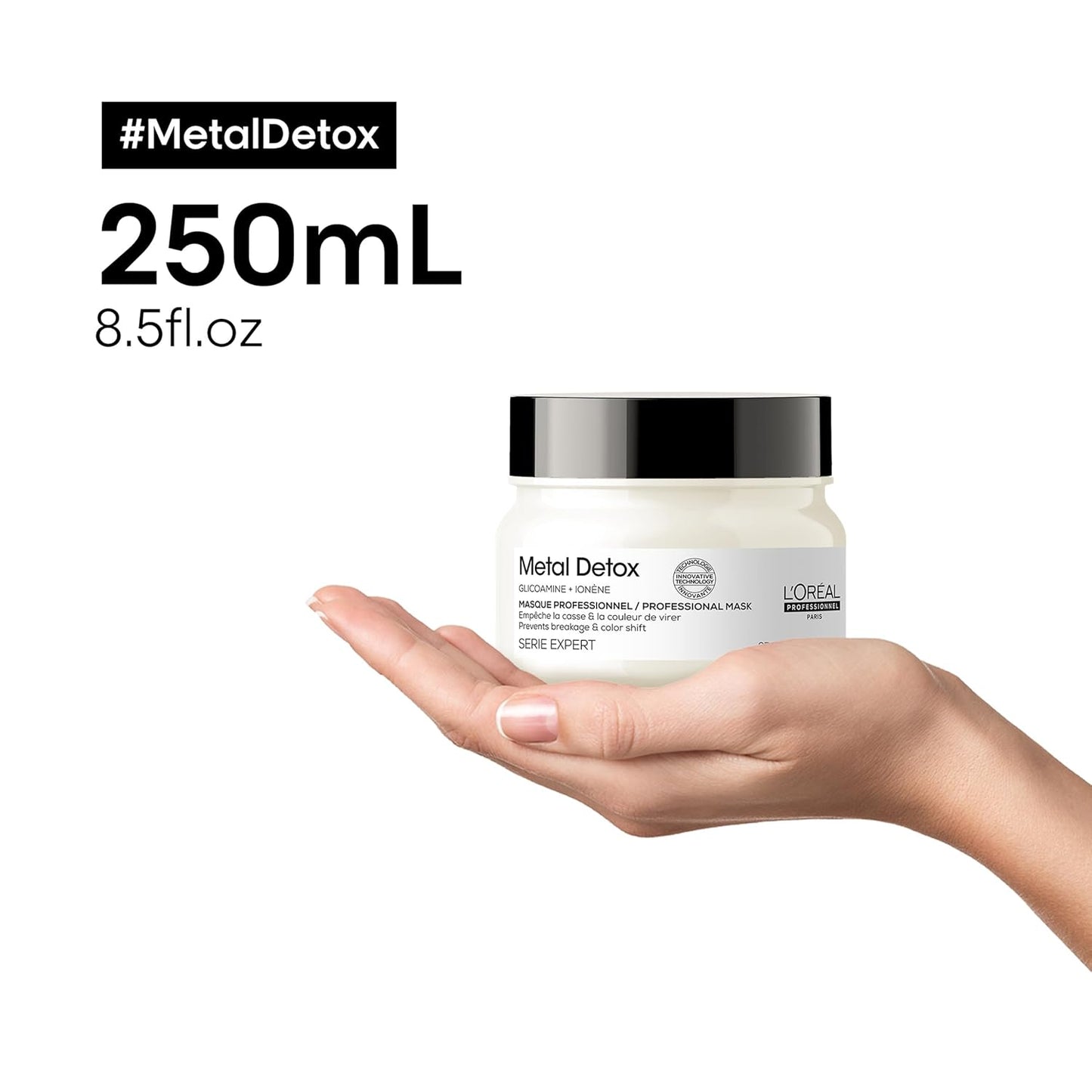 L'Oréal Professionnel, Máscara Protetora e Hidratante, para Cabelos Secos, Danificados ou Coloridos, Cor Mais Duradoura e Brilhante, para Cabelos Mais Fortes, Metal Detox, 250 ml
