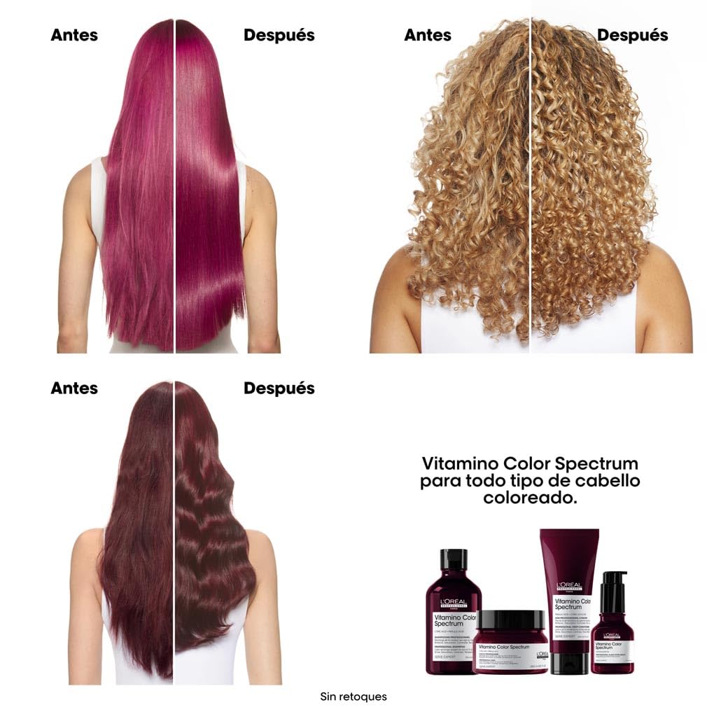 L'Oréal Professionnel, Máscara Hidratante Profissional, Para Cabelos Coloridos, Fixa a Cor por Até 100 Dias, Ideal para Cabelos Médios ou Grossos, Vitamin Color Spectrum, Série Expert, 250ml