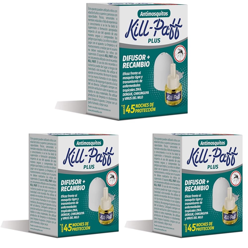 KILL-PAFF KIDS | Inseticida elétrico | Repelente de mosquitos | Eficaz contra mosquitos-tigre e transmissores de doenças tropicais | Sem cheiro | 45 noites de proteção | Conteúdo: 1 Diferencial + 1 Repelente