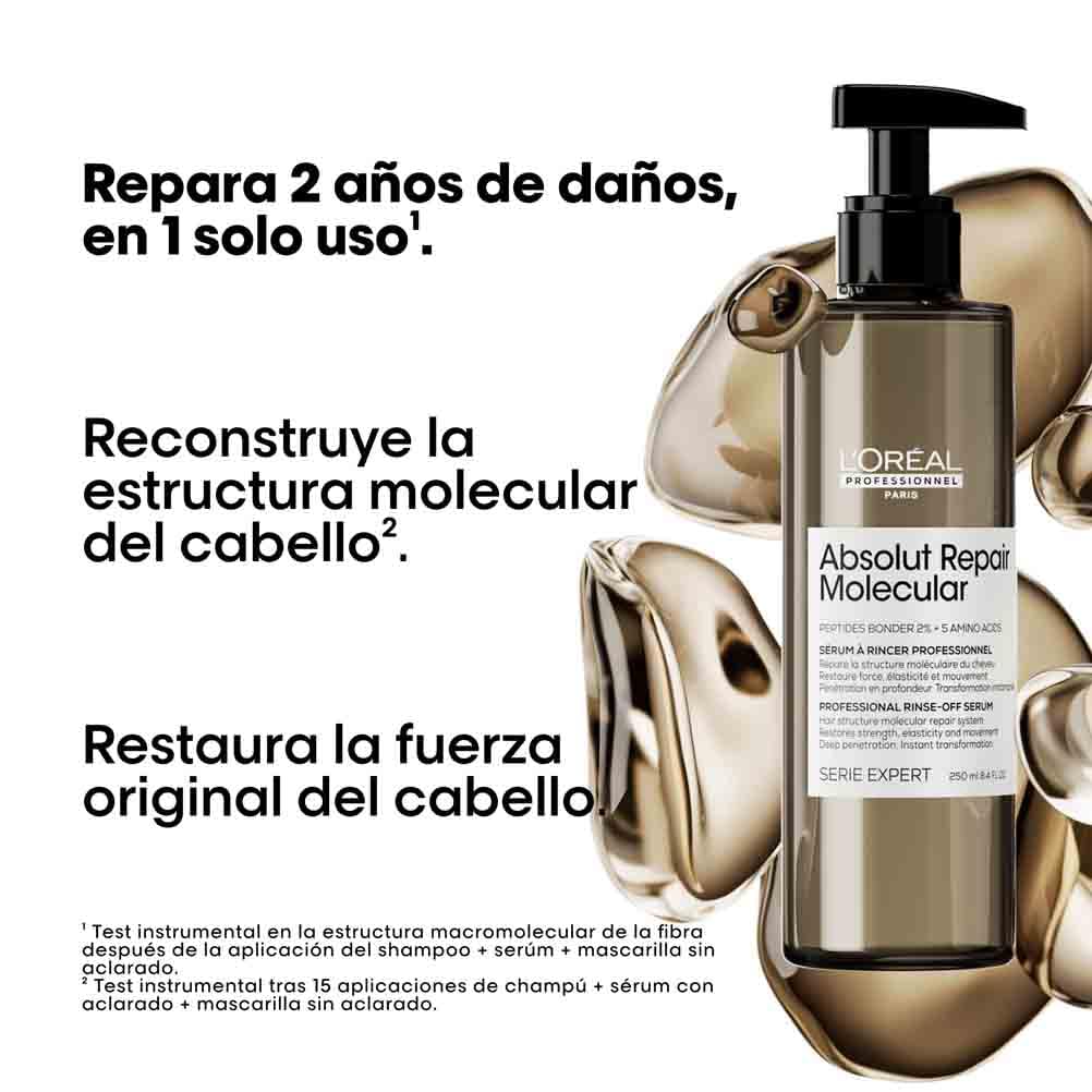L’Oréal Professionnel, Tratamento Molecular Instantâneo, Sérum com Enxágue para Cabelos Secos e Danificados, Sem Sulfato, Repara Danos e Fortalece os Cabelos, Fórmula Patenteada, Absolut Repair Molecular, 250ml