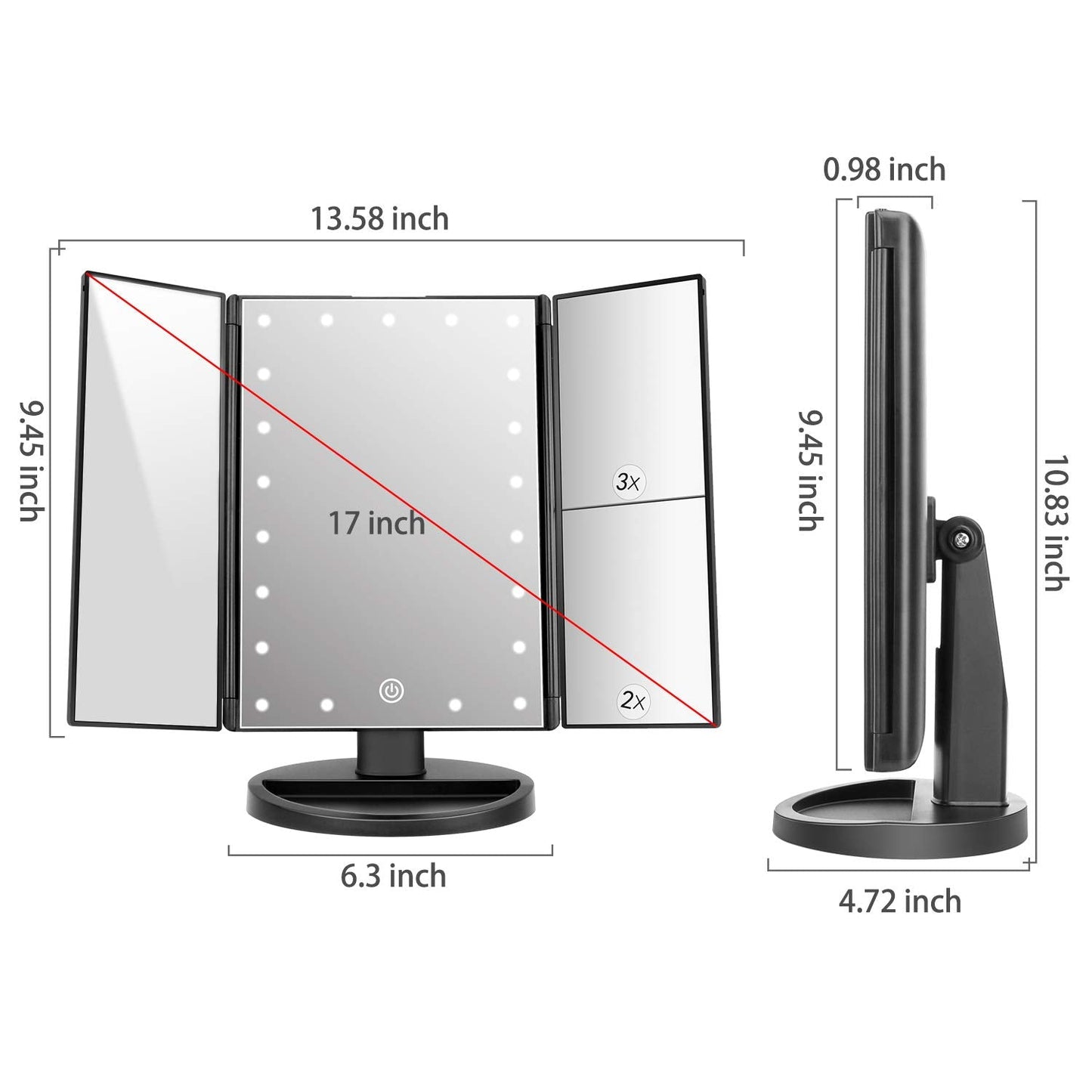Espelho Iluminado Ampliação 1X 2X 3X – SPOT78 Elegância