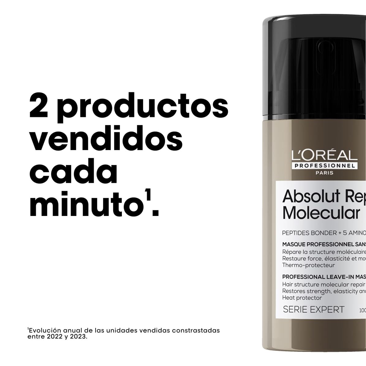 L’Oréal Professionnel, Máscara Reparadora Leave-In, Textura Cremosa, Repara Danos e Fortalece, Proteção Térmica, Fórmula Patenteada, para Cabelos Danificados, Absolut Molecular Repair, 50ml