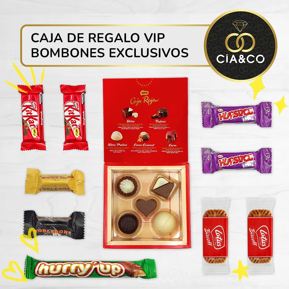Caixa de presente original com 17 chocolates Kinder Bueno, cartões Kinder, Twix, Mars, Kit Kat, Huesitos, biscoito Lotus Biscoff e muito mais