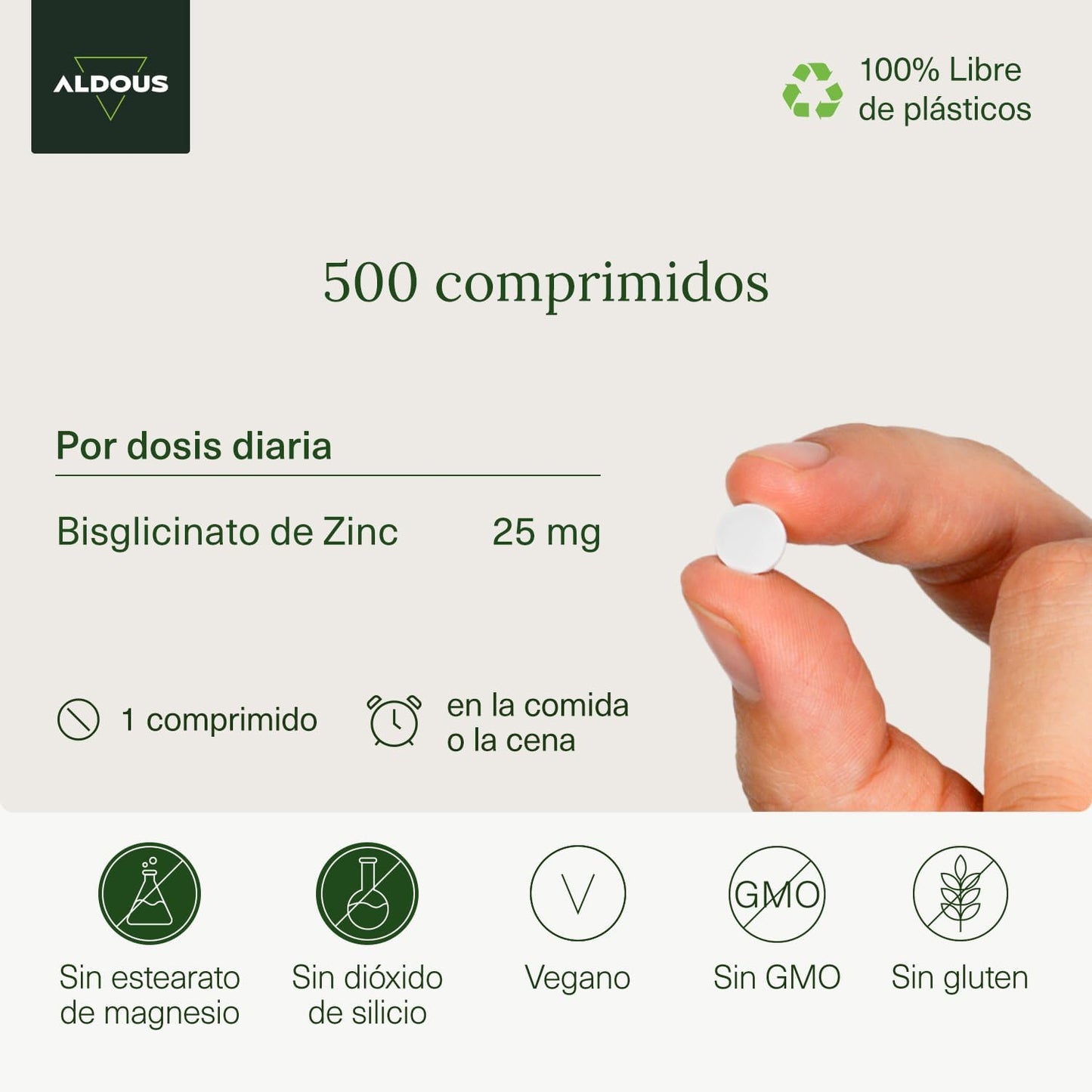 Comprimidos de Zinco Bisglicinato 25mg Aldous Bio