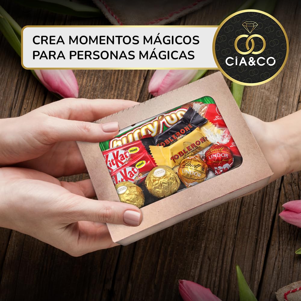 Caixa de presente original com 17 chocolates Kinder Bueno, cartões Kinder, Twix, Mars, Kit Kat, Huesitos, biscoito Lotus Biscoff e muito mais