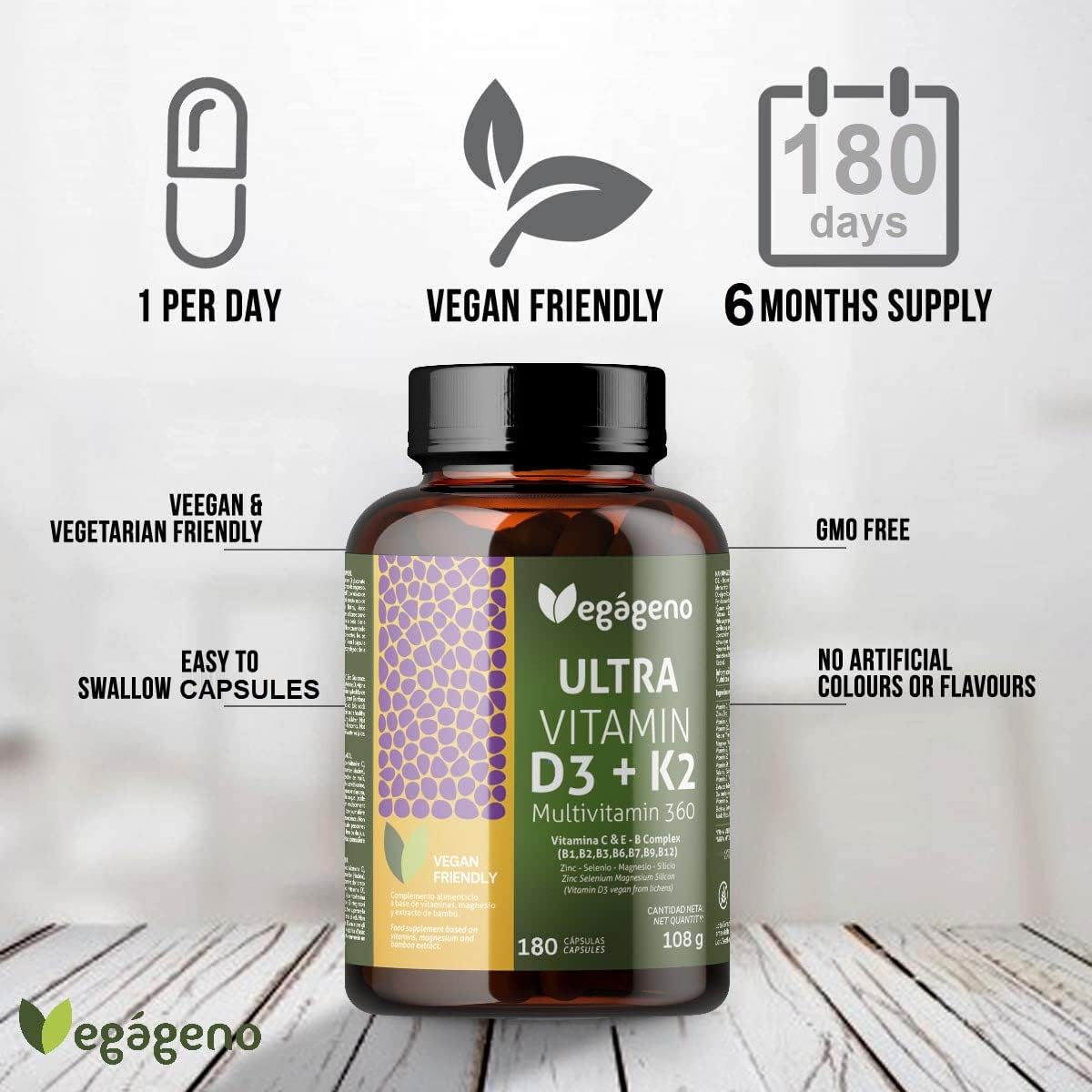 Vitamina D3 e K2 Vegan 180 Cápsulas