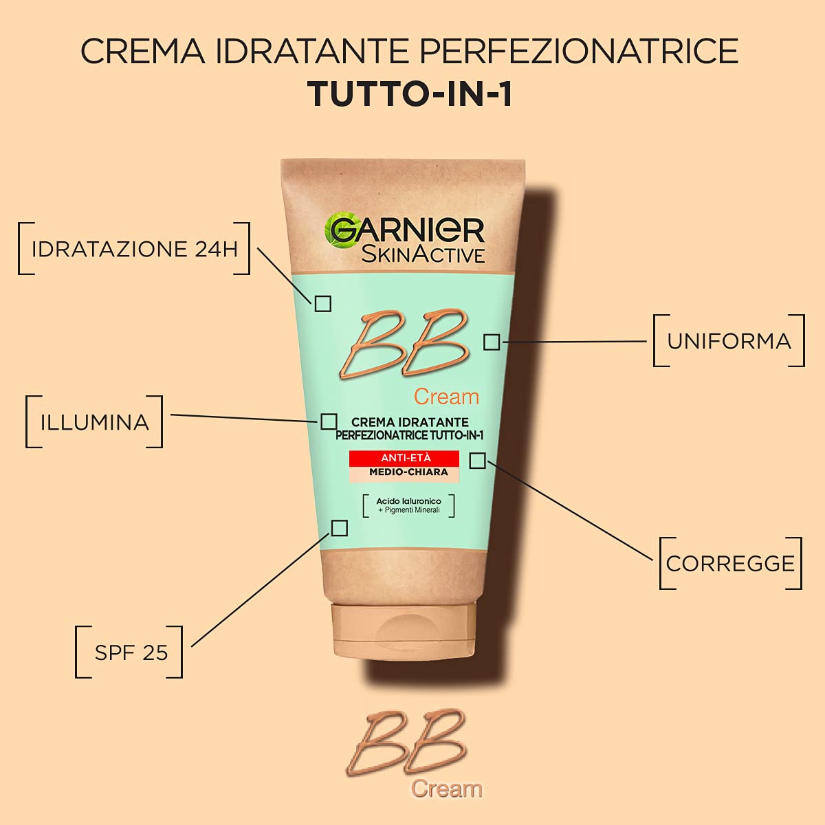Garnier BB Cream anti idade SkinActive, SPF 25, tom medio escuro