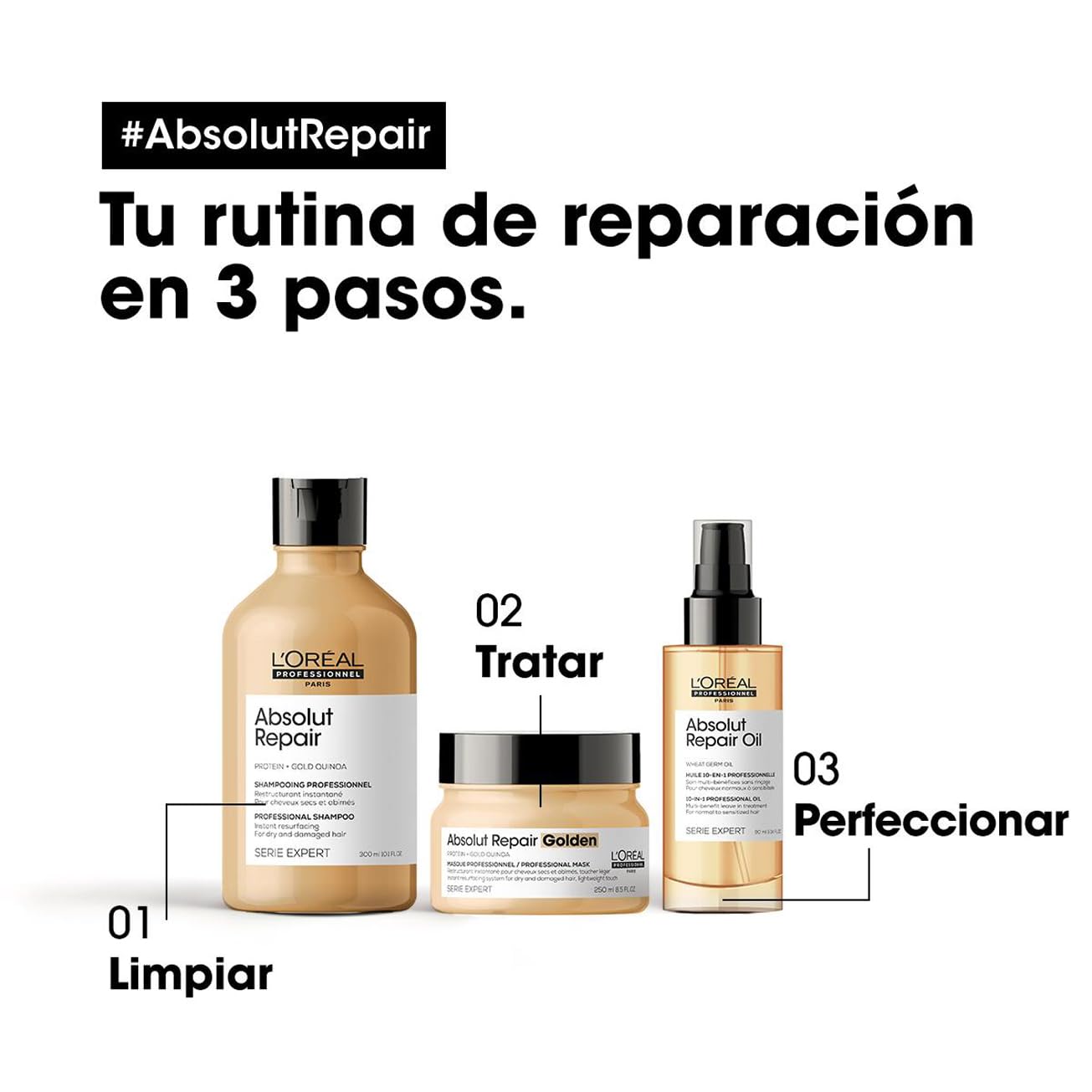 L’Oréal Professionnel, Máscara Dourada Tratamento Reconstrutor para Cabelos Secos e Danificados, Absolut Repair, 250ml