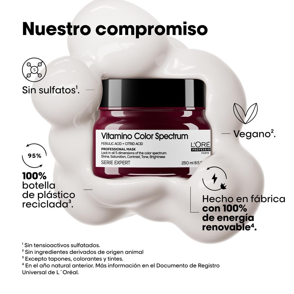 L'Oréal Professionnel, Máscara Hidratante Profissional, Para Cabelos Coloridos, Fixa a Cor por Até 100 Dias, Ideal para Cabelos Médios ou Grossos, Vitamin Color Spectrum, Série Expert, 250ml