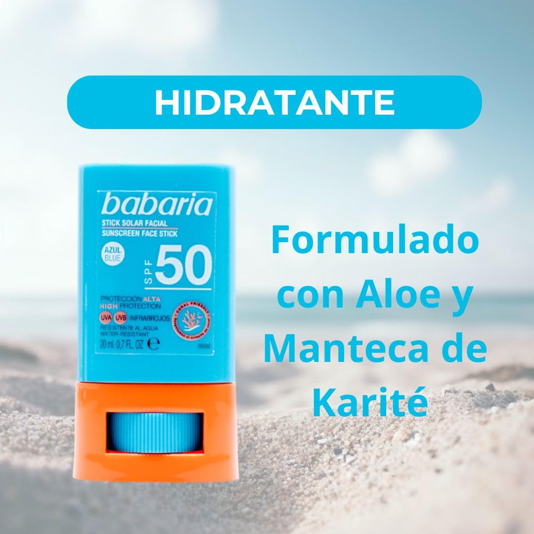 BABARIA- Bastão Solar Facial 50 Azul - 20g | Vara de surf | Proteção muito alta
