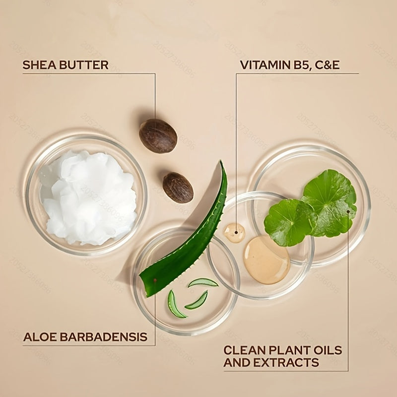 Ingredientes do Creme de Retinol e Colágeno: manteiga de karité, aloe vera, óleos vegetais e vitaminas B5 e C&E em bandejas.