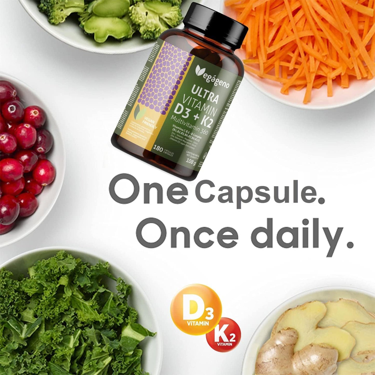 Vitamina D3 e K2 Vegan 180 Cápsulas