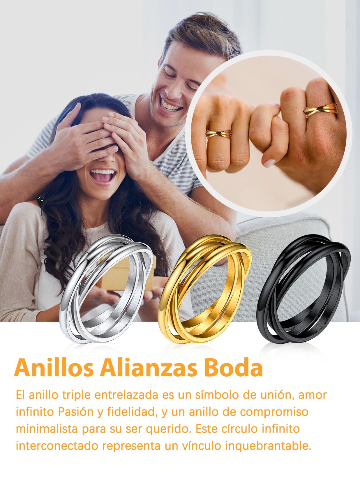 Anéis entrelaçados de aço inoxidável, anel triplo entrelaçado