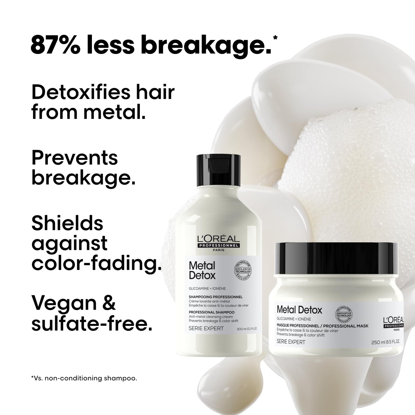 Rotina de Desintoxicação de Metais da L'Oréal Professionnel, Para cabelos danificados ou tingidos, Cor mais duradoura e brilhante, Previne quebras, Série Expert