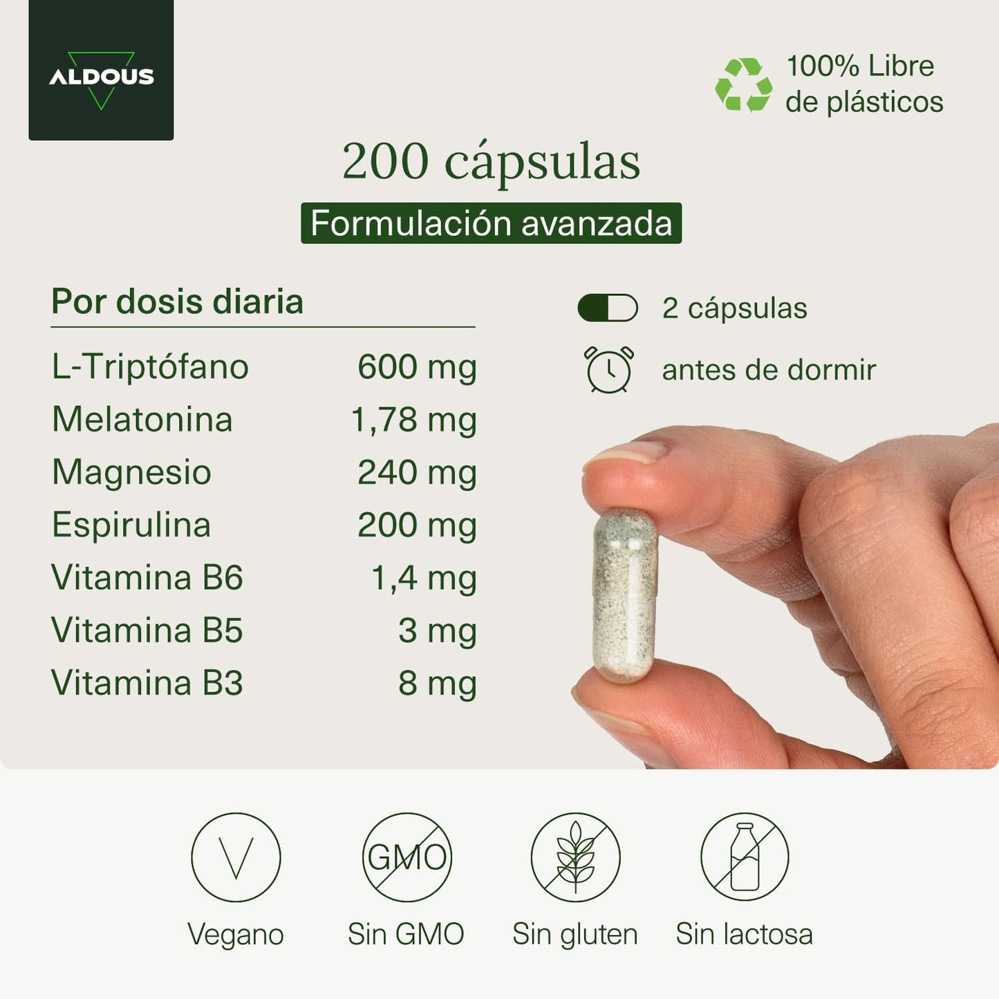 Suplemento de Melatonina e Magnésio - Triptófano Aldous Labs