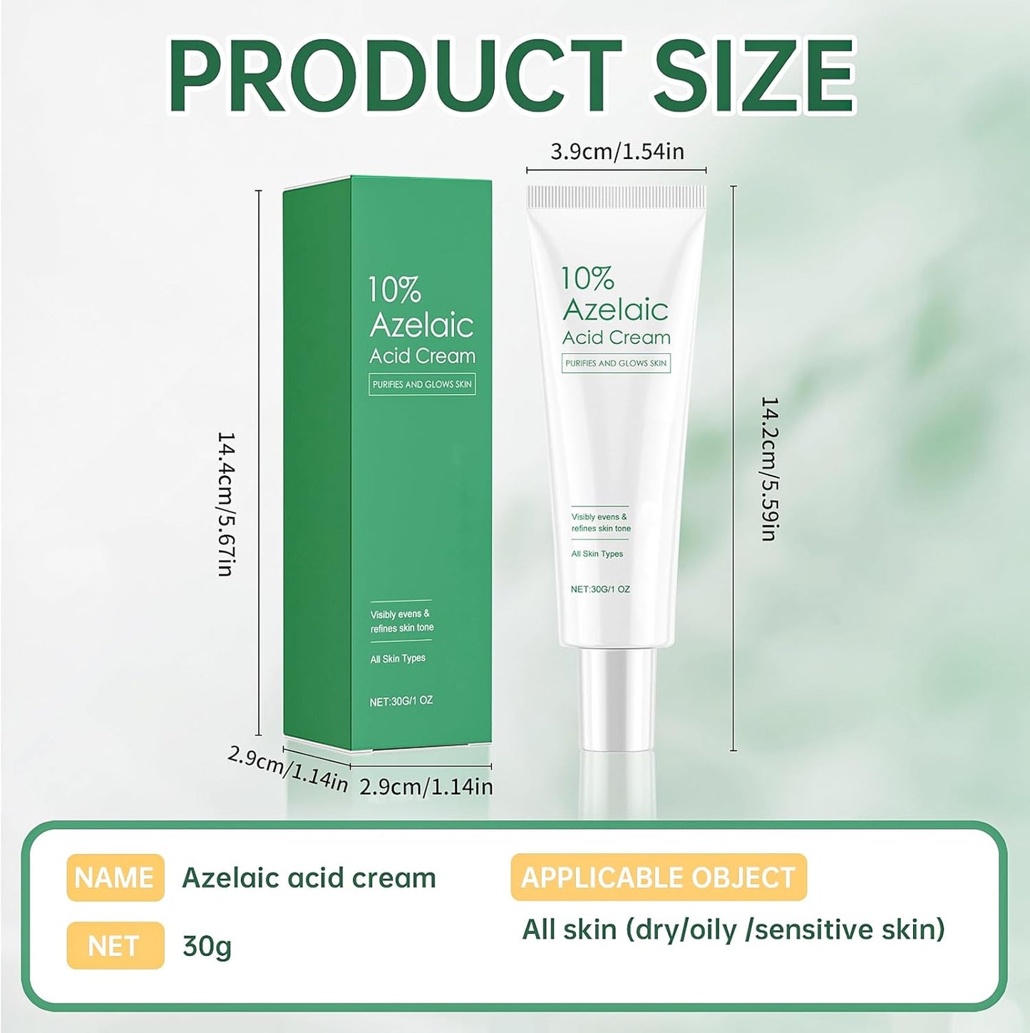 Allony Creme, 10% ácido azelaico 30g, com Niacinamida, Reduz as manchas