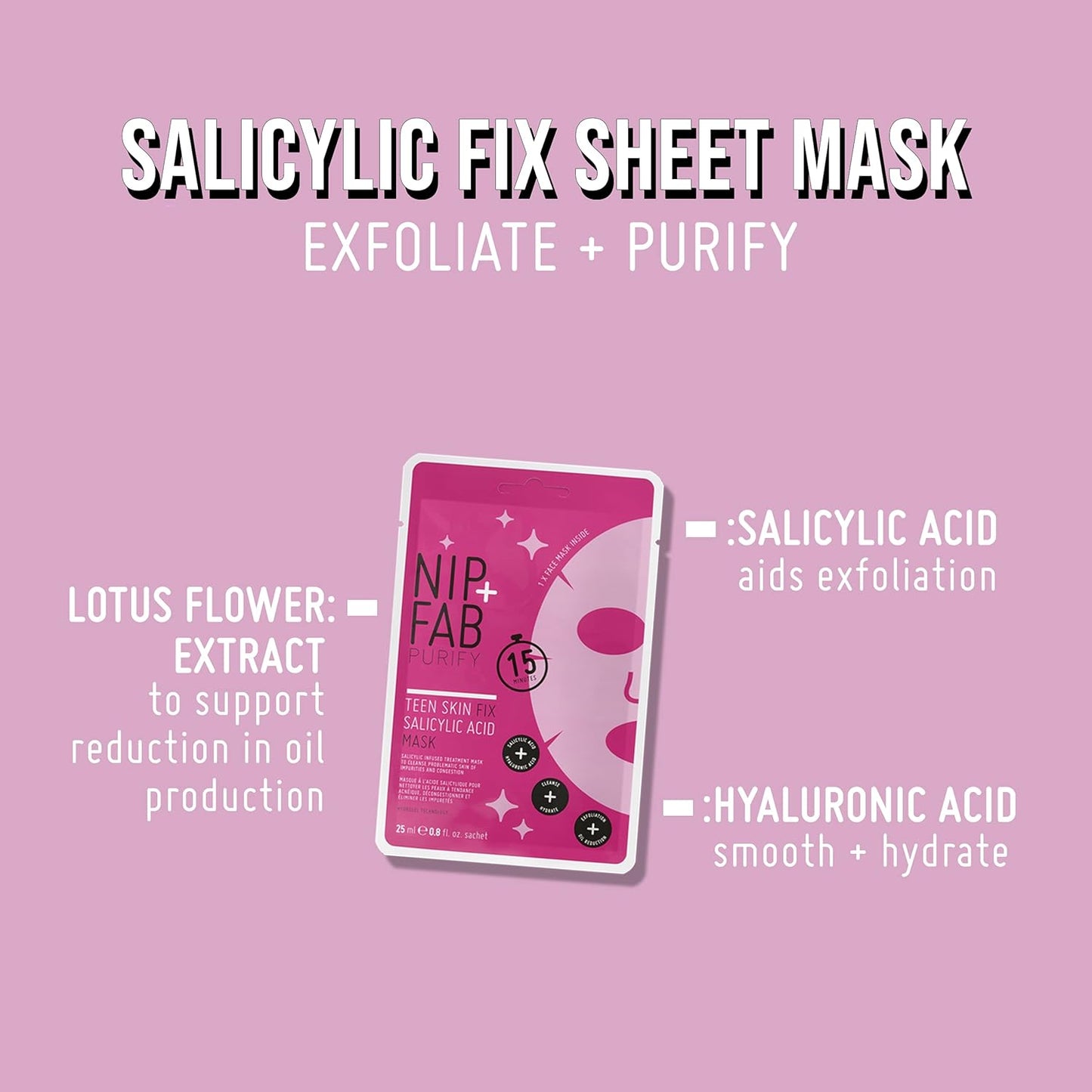 Máscara facial Nip + Fab Salicylic Fix com ácido salicílico, ácido hialurónico, flor de lótus BHA