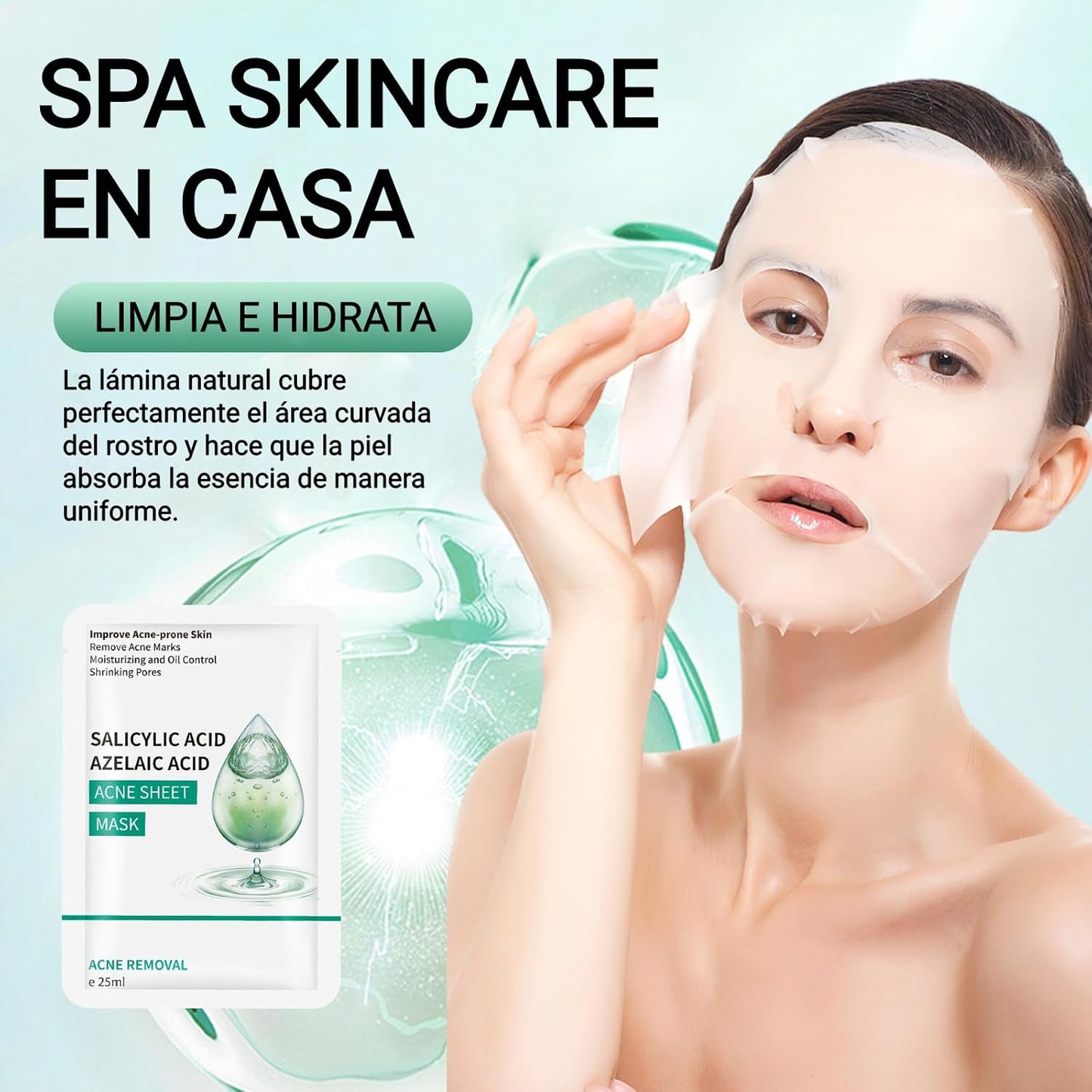 KORAL Mascara Facial de Acido Salicilico (10 ud x 25ml) com Acido Azelaico - Unisexo